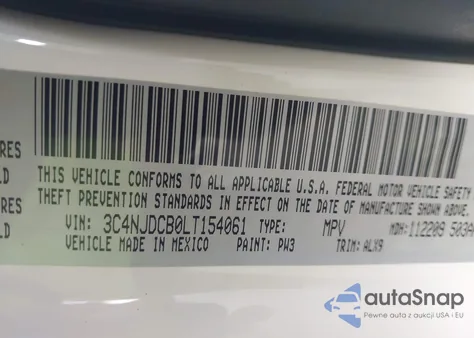 2020 Jeep Compass Limited 4X4 from USA, damaged, VIN 3C4NJDCB0LT154061